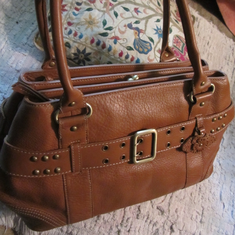 BCBGMAXAZRIA BROWN  LEATHER DOUBLE STRAP HANDBAG